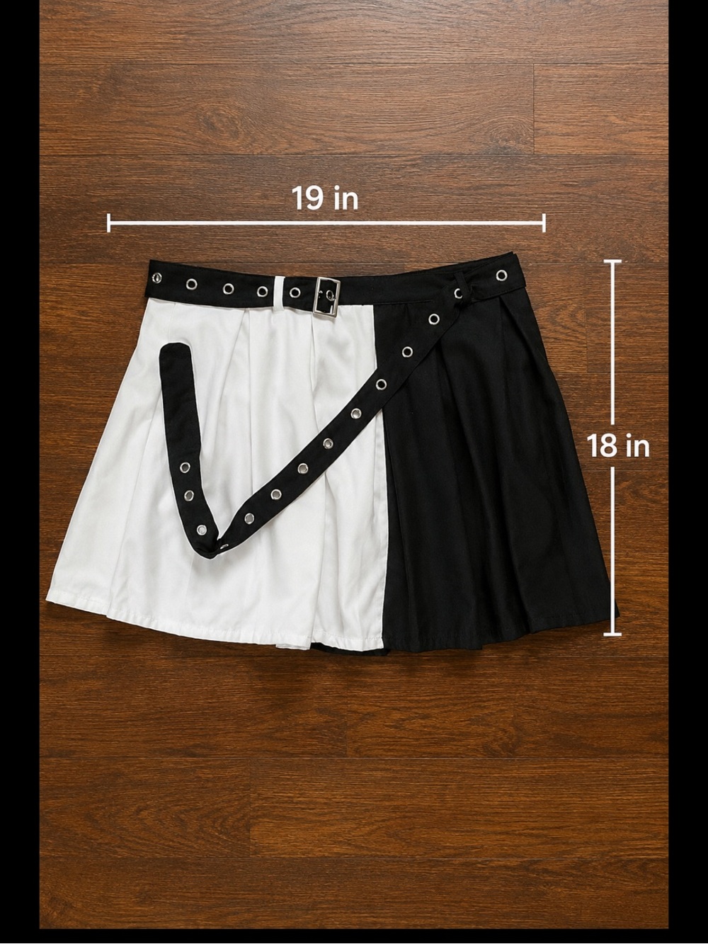 Hot Topic Black & White Colorblock Pleated Mini Skirt Removable Grommet Belt 2X - Picture 11 of 15